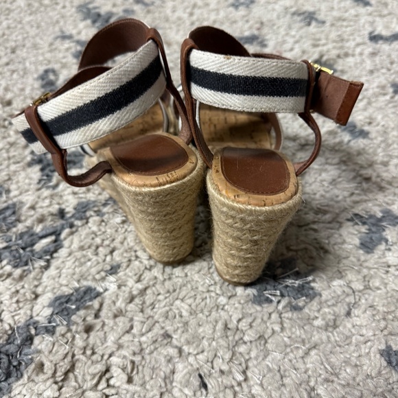 Weekend MaxMara Striped Black White Canvas Leather Espadrille Wedge Sandals 37 - Picture 6 of 8